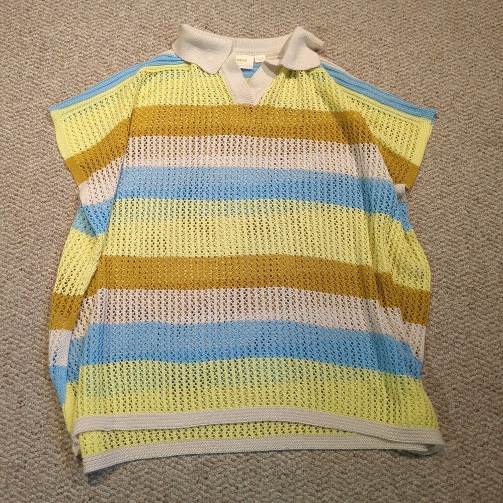 Maeve Anthropologie Swim Cover Up Dress One Size Striped Open Knit Crochet Beach